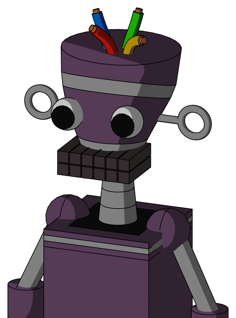 Purple Mech With Vase Head And Keyboard Mouth And Two Eyes And Wire Hair