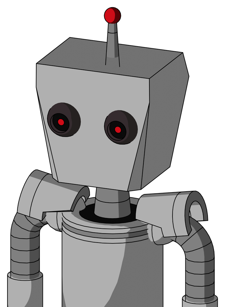 White Automaton With Box Head And Black Glowing Red Eyes And Single Led Antenna