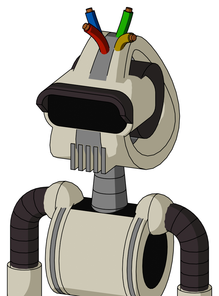 Tan Mech With Droid Head And Vent Mouth And Black Visor Eye And Wire Hair