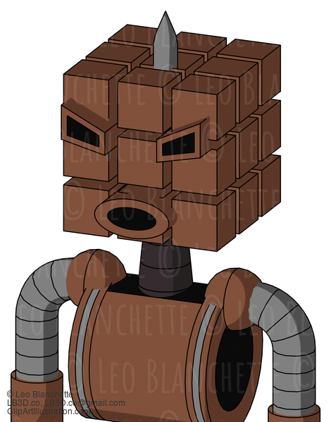 Brown Mech With Cube Head And Round Mouth And Angry Eyes And Spike Tip #22128