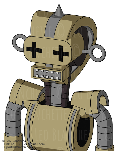 Army-Tan Automaton With Droid Head And Square Mouth And Plus Sign Eyes And Spike Tip #22129