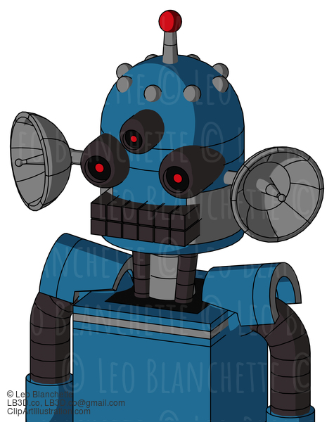 Blue Automaton With Dome Head And Keyboard Mouth And Three-Eyed And Single Led Antenna #22134