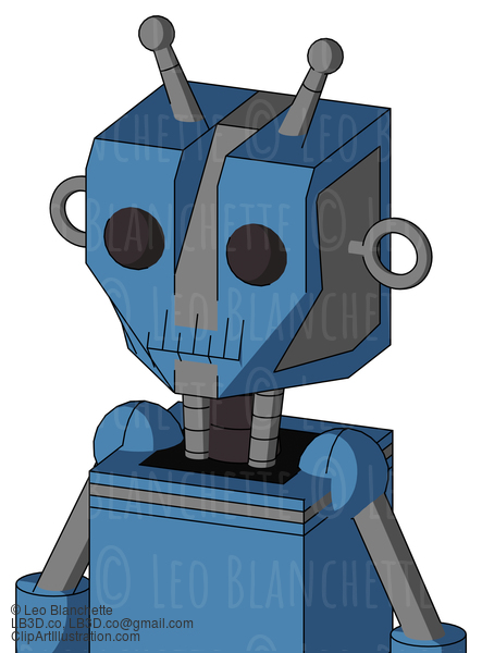 Blue Robot With Mechanical Head And Toothy Mouth And Two Eyes And Double Antenna #22135