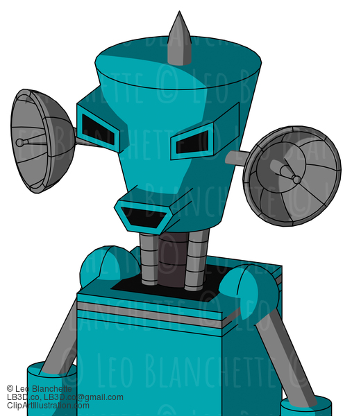 Blue Robot With Cylinder-Conic Head And Happy Mouth And Angry Eyes And Spike Tip #22139