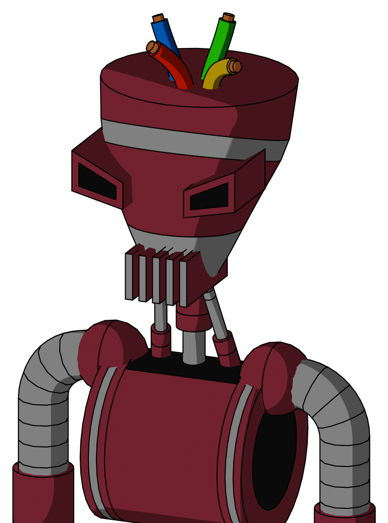 Red Droid With Vase Head And Vent Mouth And Angry Eyes And Wire Hair