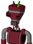 Red Droid With Vase Head And Vent Mouth And Angry Eyes And Wire Hair