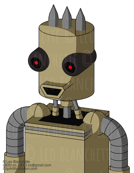 Army-Tan Automaton With Cylinder Head And Happy Mouth And Black Glowing Red Eyes And Three Spiked #22149