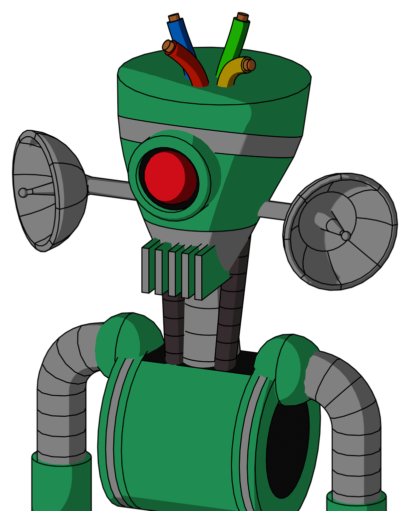 Green Automaton With Vase Head And Vent Mouth And Cyclops Eye And Wire Hair