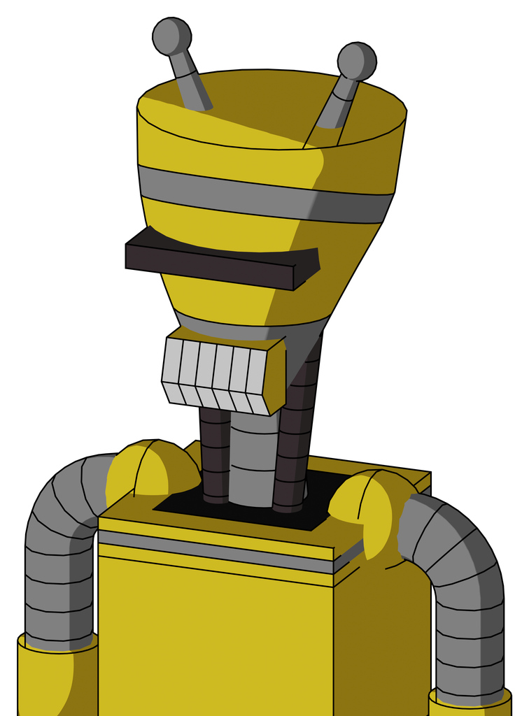 Yellow Droid With Vase Head And Teeth Mouth And Black Visor Cyclops And Double Antenna