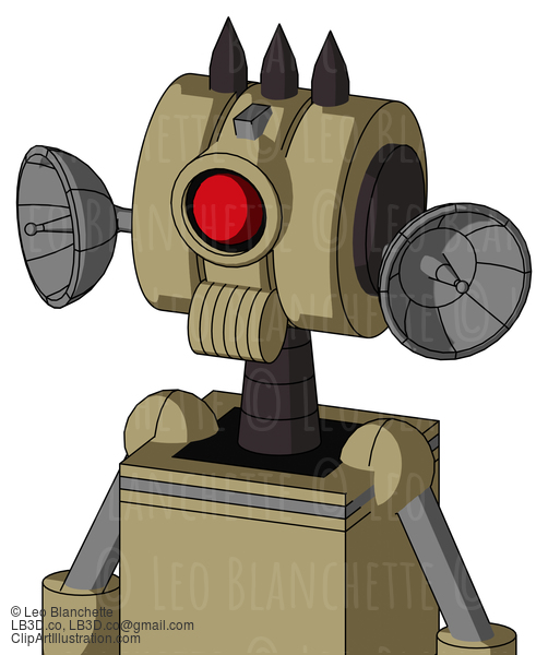 Army-Tan Automaton With Multi-Toroid Head And Speakers Mouth And Cyclops Eye And Three Dark Spikes #22191