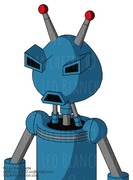 Blue Automaton With Rounded Head And Sad Mouth And Angry Eyes And Double Led Antenna #22200