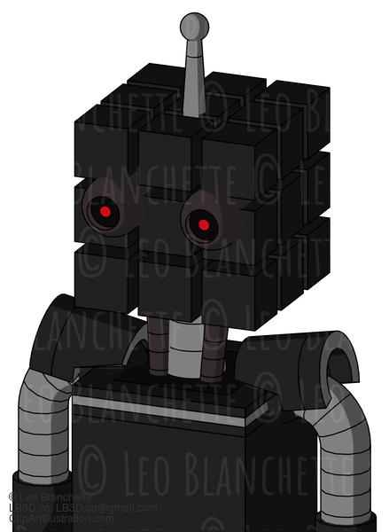 Black Automaton With Cube Head And Black Glowing Red Eyes And Single Antenna #22207