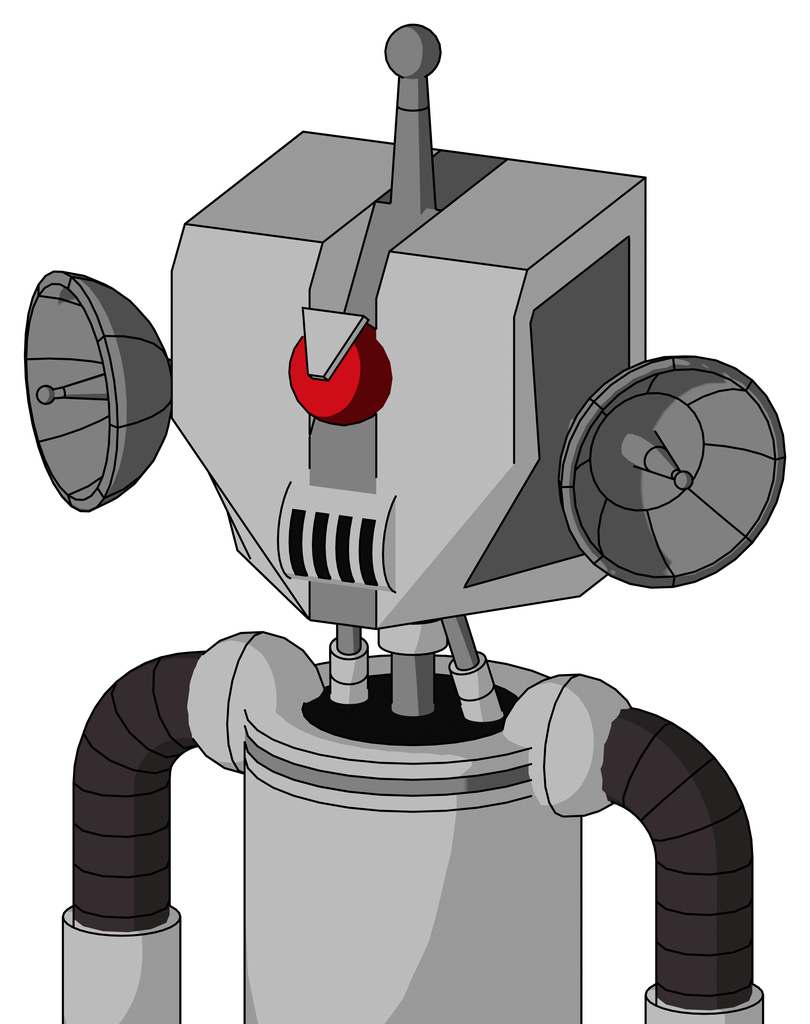 White Automaton With Mechanical Head And Speakers Mouth And Angry Cyclops And Single Antenna