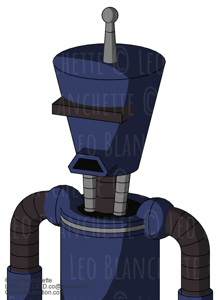 Blue Droid With Cylinder-Conic Head And Sad Mouth And Black Visor Cyclops And Single Antenna #22212