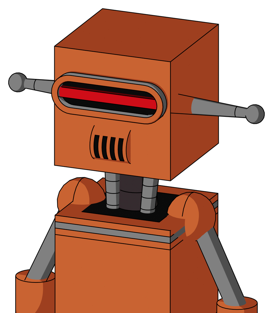 Orange Mech With Box Head And Speakers Mouth And Visor Eye