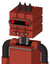 Red Automaton With Cube Head And Pipes Mouth And Visor Eye And Three Dark Spikes