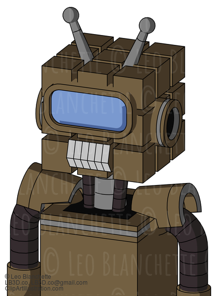 Cardboard Droid With Cube Head And Teeth Mouth And Large Blue Visor Eye And Double Antenna #22241