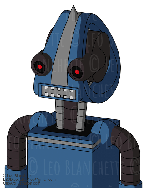 Blue Robot With Droid Head And Square Mouth And Black Glowing Red Eyes And Spike Tip #22250