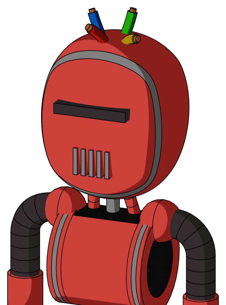 Tomato-Red Droid With Bubble Head And Vent Mouth And Black Visor Cyclops And Wire Hair