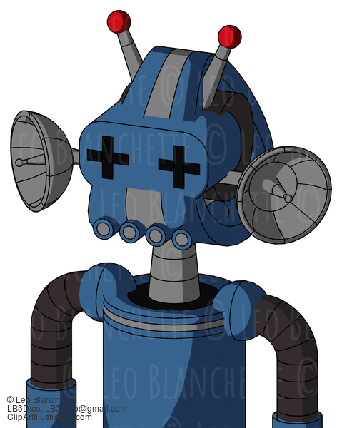 Blue Robot With Droid Head And Pipes Mouth And Plus Sign Eyes And Double Led Antenna #22273