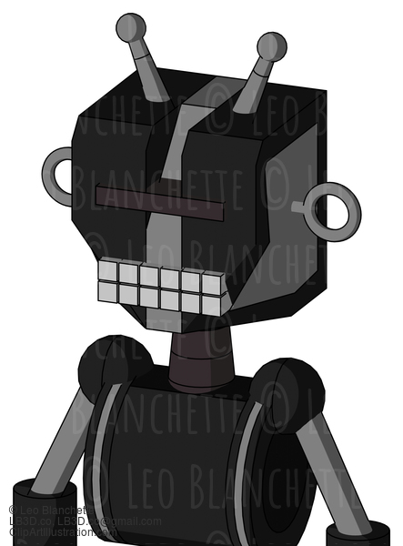 Black Automaton With Mechanical Head And Keyboard Mouth And Black Visor Cyclops And Double Antenna #22283