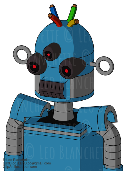 Blue Automaton With Dome Head And Dark Tooth Mouth And Three-Eyed And Wire Hair #22289