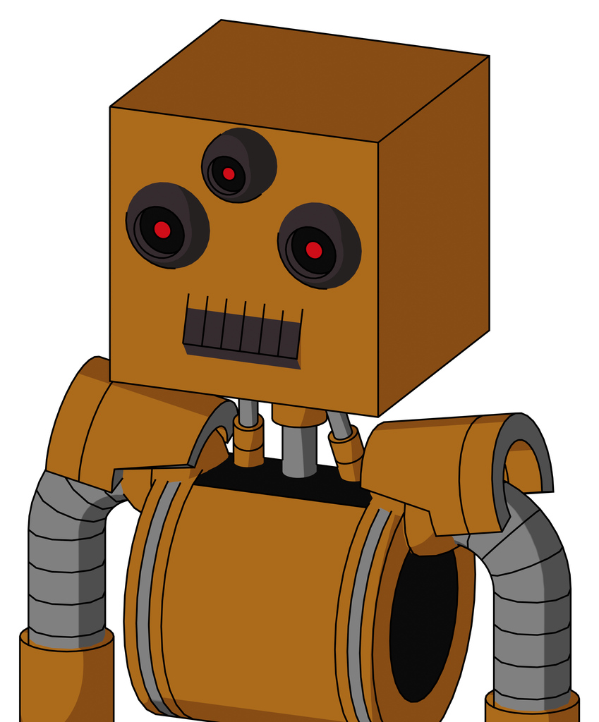 Dirty-Orange Mech With Box Head And Dark Tooth Mouth And Three-Eyed