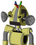 Yellow Robot With Droid Head And Keyboard Mouth And Angry Eyes And Wire Hair