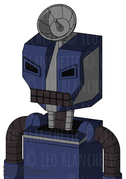 Blue Droid With Mechanical Head And Keyboard Mouth And Angry Eyes And Radar Dish Hat #22335