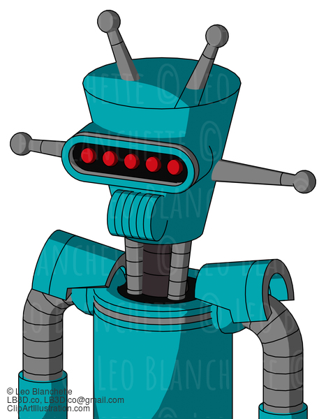 Blue Robot With Cylinder-Conic Head And Speakers Mouth And Visor Eye And Double Antenna #22346