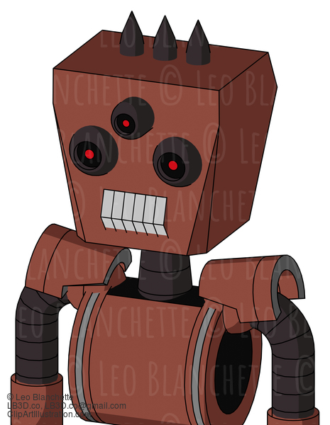 Brown Droid With Box Head And Teeth Mouth And Three-Eyed And Three Dark Spikes #22356