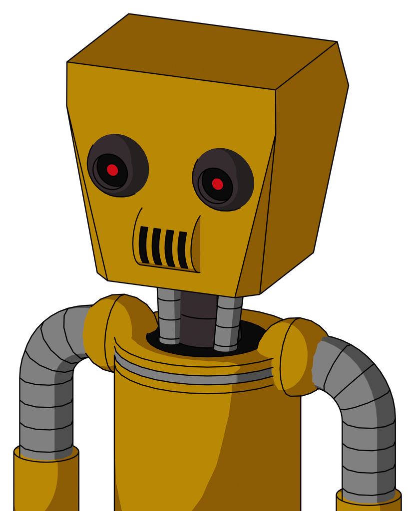 Yellow Droid With Box Head And Speakers Mouth And Black Glowing Red Eyes