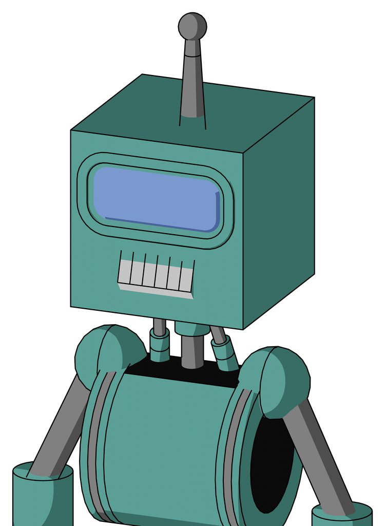 Greenish Mech With Box Head And Teeth Mouth And Large Blue Visor Eye And Single Antenna