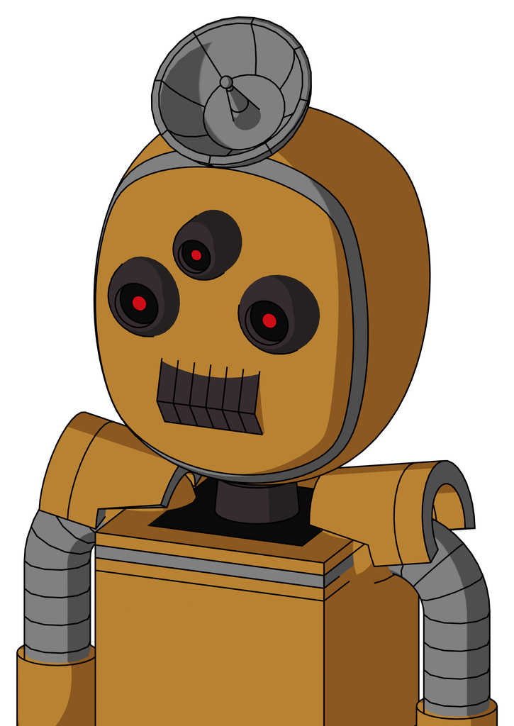 Yellowish Droid With Bubble Head And Dark Tooth Mouth And Three-Eyed And Radar Dish Hat