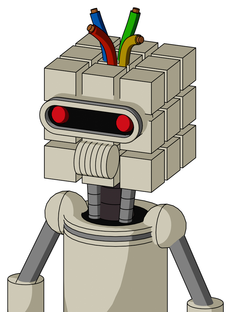 Tan Mech With Cube Head And Speakers Mouth And Visor Eye And Wire Hair