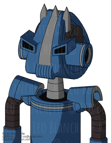 Blue Robot With Droid Head And Speakers Mouth And Angry Eyes And Three Spiked #22386