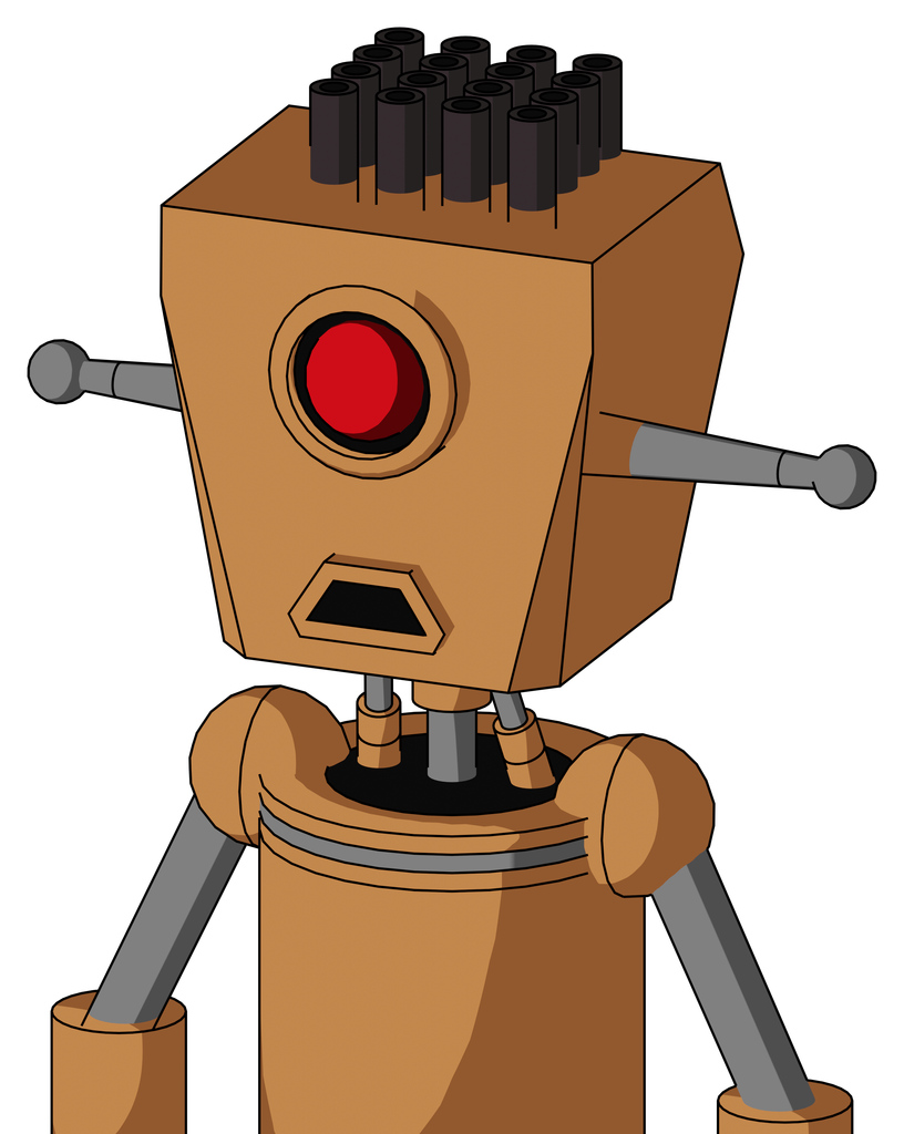 Peach Mech With Box Head And Sad Mouth And Cyclops Eye And Pipe Hair