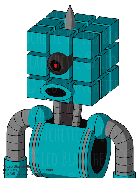 Blue Robot With Cube Head And Round Mouth And Black Cyclops Eye And Spike Tip #22402