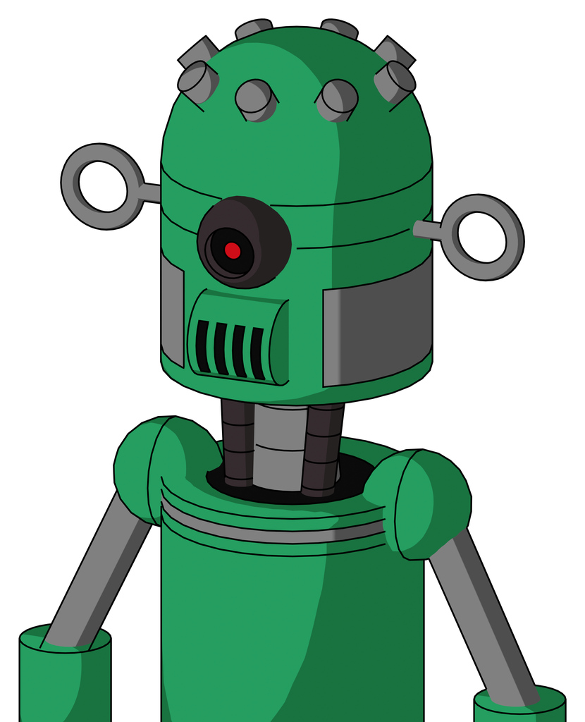 Green Automaton With Dome Head And Speakers Mouth And Black Cyclops Eye
