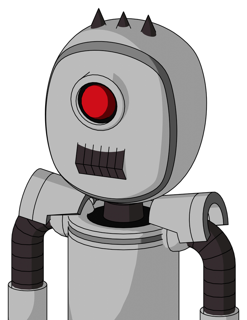 White Automaton With Bubble Head And Dark Tooth Mouth And Cyclops Eye And Three Dark Spikes