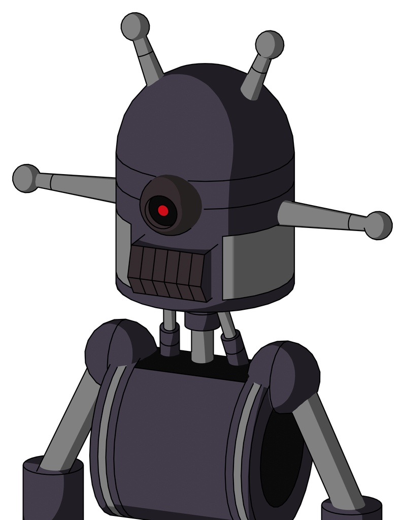 Purple Robot With Dome Head And Dark Tooth Mouth And Black Cyclops Eye And Double Antenna