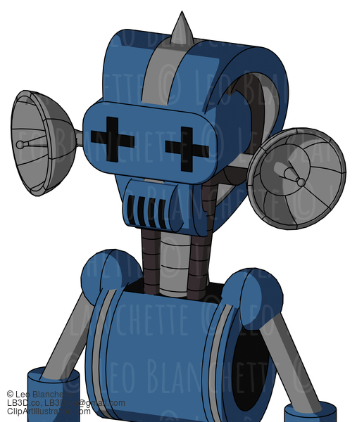 Blue Robot With Droid Head And Speakers Mouth And Plus Sign Eyes And Spike Tip #22437