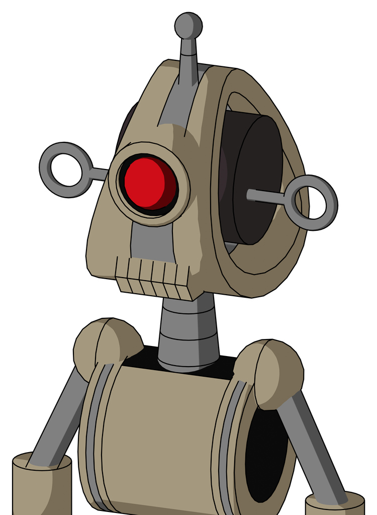 Tan Robot With Droid Head And Toothy Mouth And Cyclops Eye And Single Antenna