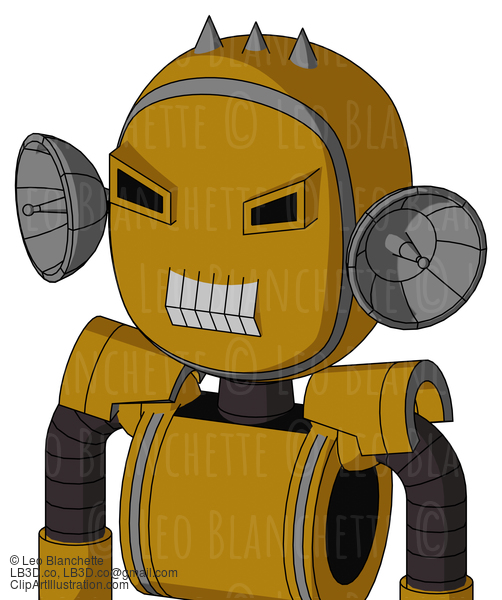 Dark-Yellow Automaton With Bubble Head And Teeth Mouth And Angry Eyes And Three Spiked #22463