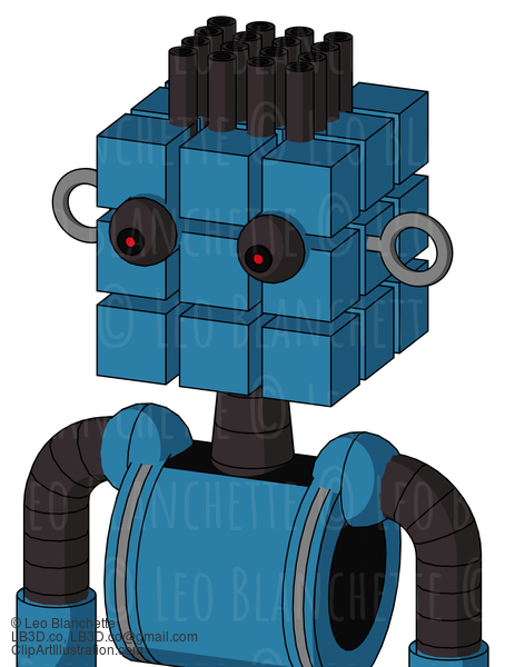 Blue Automaton With Cube Head And Red Eyed And Pipe Hair #22464