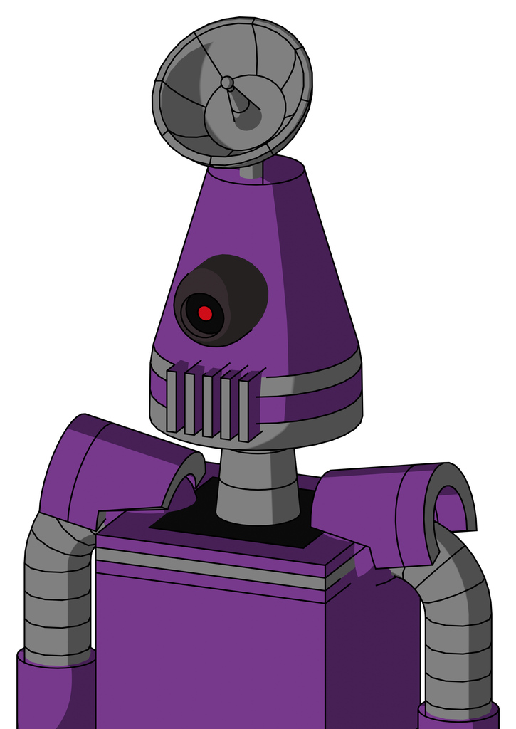 Purple Automaton With Cone Head And Vent Mouth And Black Cyclops Eye And Radar Dish Hat