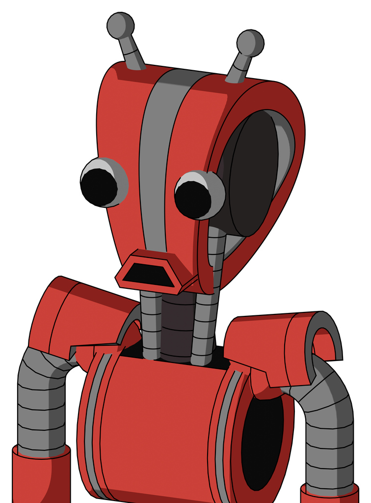 Tomato-Red Droid With Droid Head And Sad Mouth And Two Eyes And Double Antenna