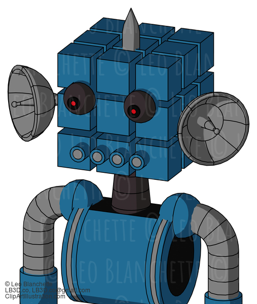 Blue Automaton With Cube Head And Pipes Mouth And Red Eyed And Spike Tip #22471