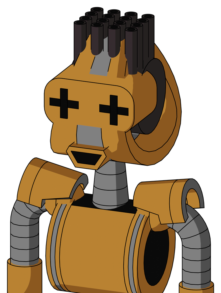 Yellowish Droid With Droid Head And Happy Mouth And Plus Sign Eyes And Pipe Hair