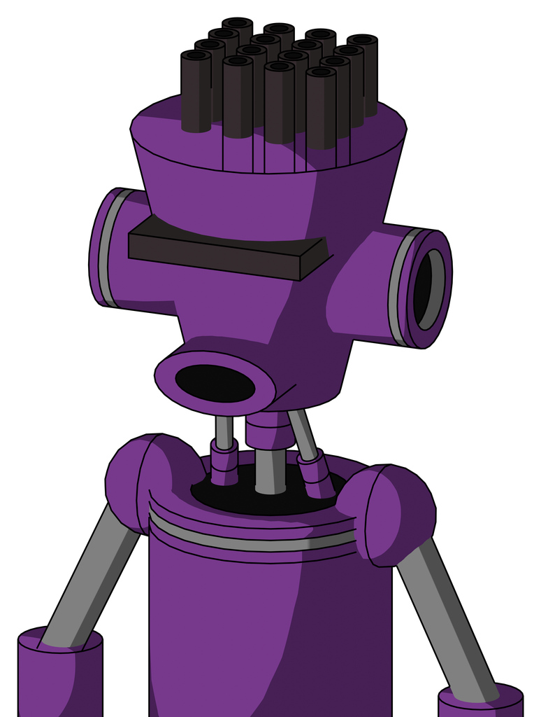 Purple Automaton With Cylinder-Conic Head And Round Mouth And Black Visor Cyclops And Pipe Hair